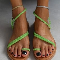 Φτηνός 🔔 Εκπτωση 😀 Σανδάλια Estil δερμάτινα με Strass λουράκια - Πράσινο 🛒 🔔