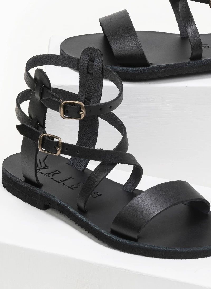 Πολύ καλή προσφορά 🛒 Καλύτερη πώληση 🌟 IRIS Σανδάλια δερμάτινα Gladiator με διπλό δέσιμο - Μαύρο 🧨 🥰 - Image 5