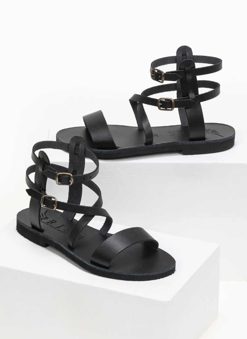 Πολύ καλή προσφορά 🛒 Καλύτερη πώληση 🌟 IRIS Σανδάλια δερμάτινα Gladiator με διπλό δέσιμο - Μαύρο 🧨 🥰 - Image 2