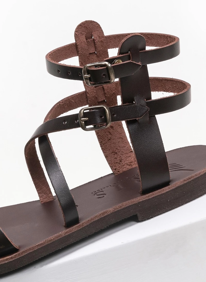 Αγορά 👍 Προώθηση 👏 IRIS Σανδάλια δερμάτινα Gladiator με διπλό δέσιμο - Καφέ 💯 🤩 - Image 3