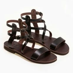 Αγορά 👍 Προώθηση 👏 IRIS Σανδάλια δερμάτινα Gladiator με διπλό δέσιμο - Καφέ 💯 🤩