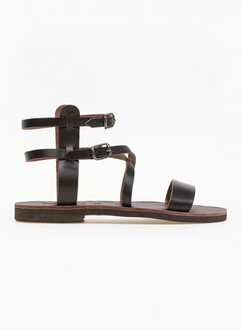 Αγορά 👍 Προώθηση 👏 IRIS Σανδάλια δερμάτινα Gladiator με διπλό δέσιμο - Καφέ 💯 🤩 - Image 4