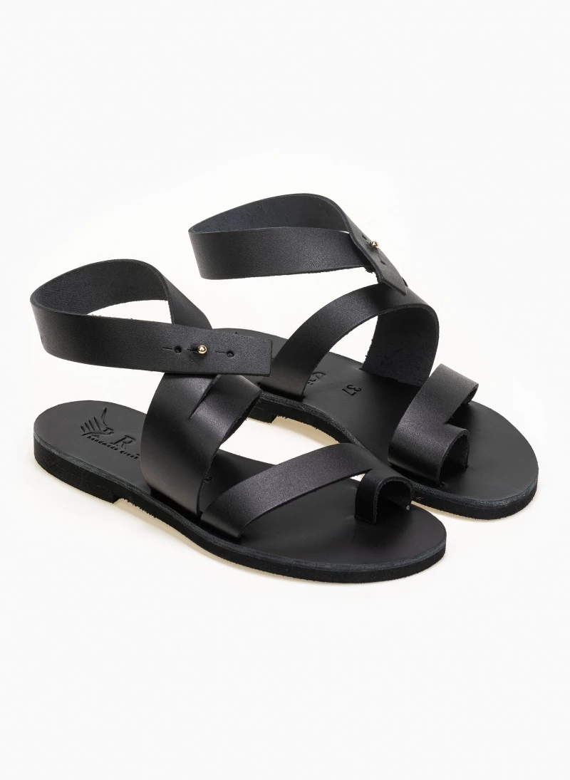 Η καλύτερη συμφωνία 🎉 Τοπ 10 👏 IRIS Πέδιλα δερμάτινα ίσια με ιδιαίτερο κούμπωμα - Μαύρο 😀 🛒 - Image 3