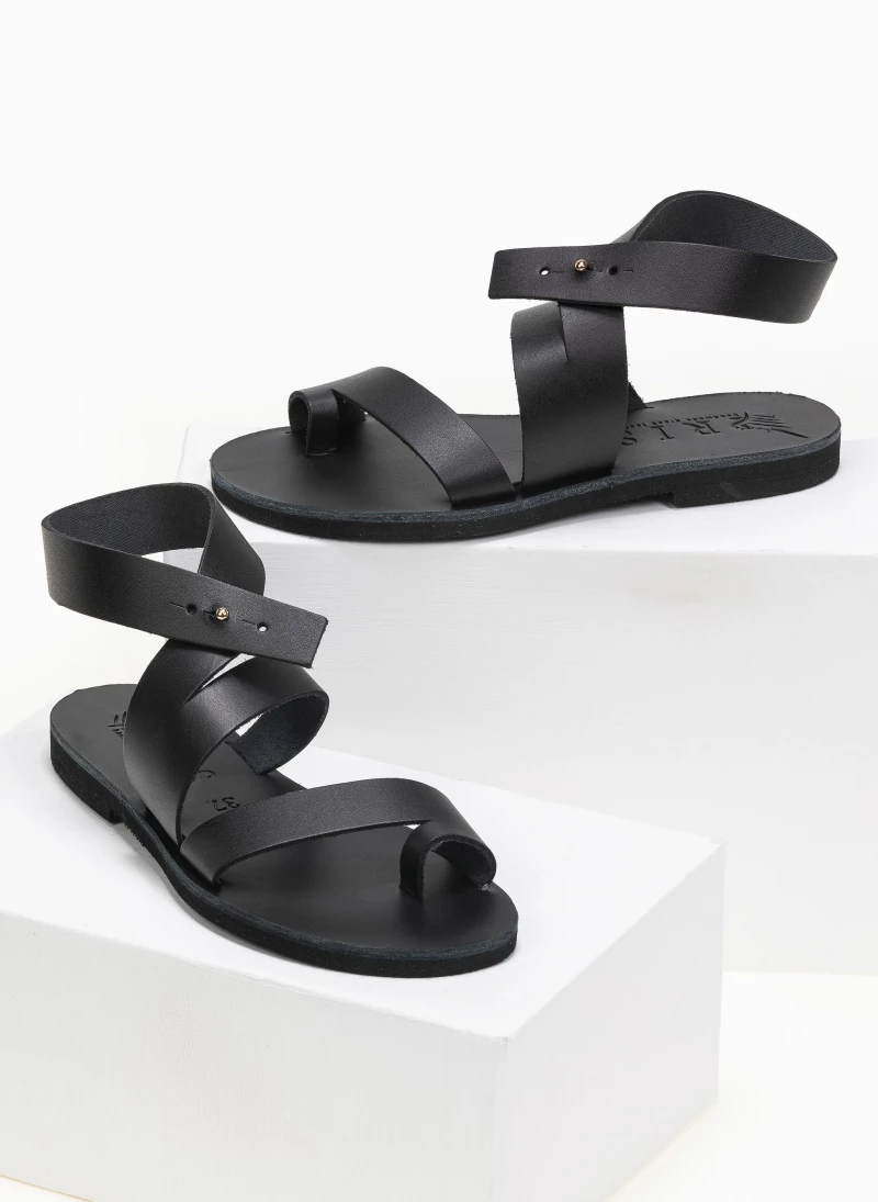 Η καλύτερη συμφωνία 🎉 Τοπ 10 👏 IRIS Πέδιλα δερμάτινα ίσια με ιδιαίτερο κούμπωμα - Μαύρο 😀 🛒 - Image 2