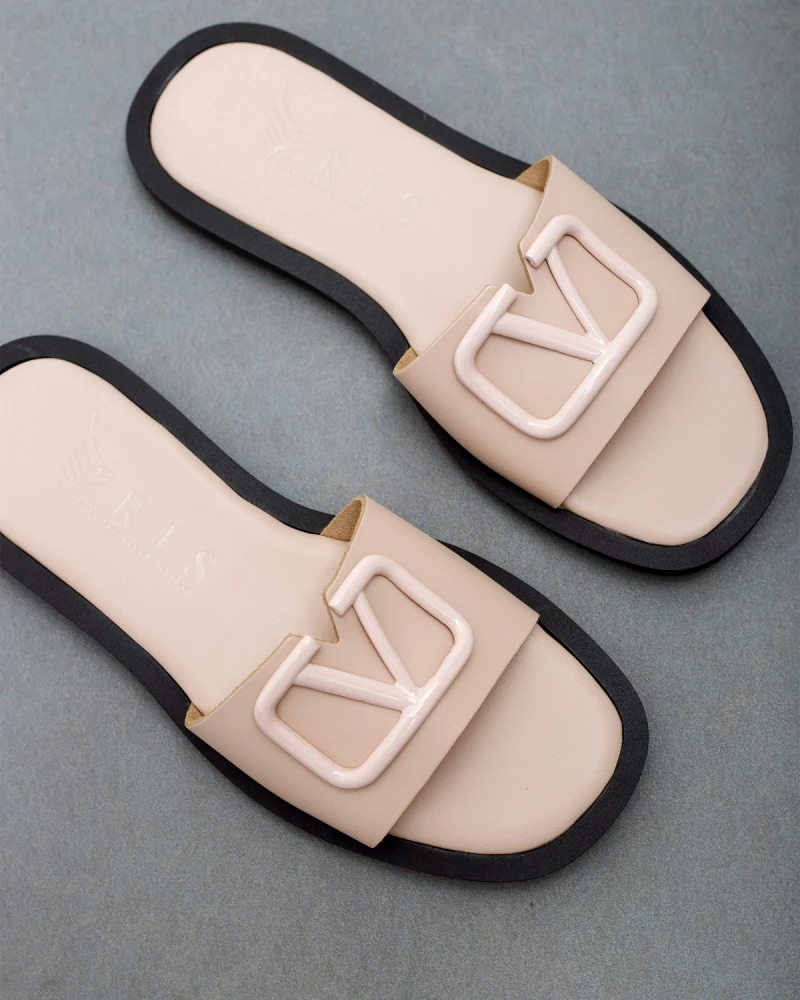 Νέος ✔️ Τοπ 10 😀 IRIS Δερμάτινα ίσια πέδιλα με μαλακή σόλα - Nude ⌛ 🌟 - Image 4