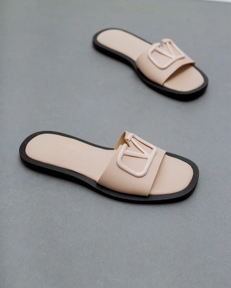 Νέος ✔️ Τοπ 10 😀 IRIS Δερμάτινα ίσια πέδιλα με μαλακή σόλα - Nude ⌛ 🌟 - Image 5