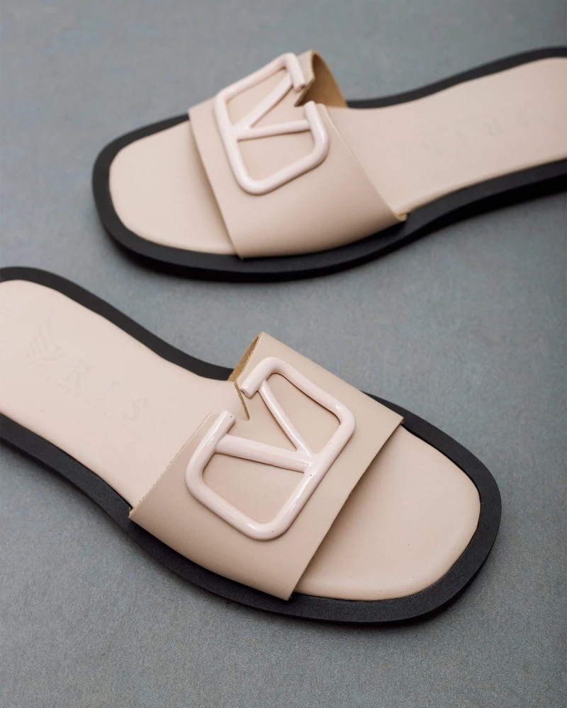 Νέος ✔️ Τοπ 10 😀 IRIS Δερμάτινα ίσια πέδιλα με μαλακή σόλα - Nude ⌛ 🌟 - Image 3