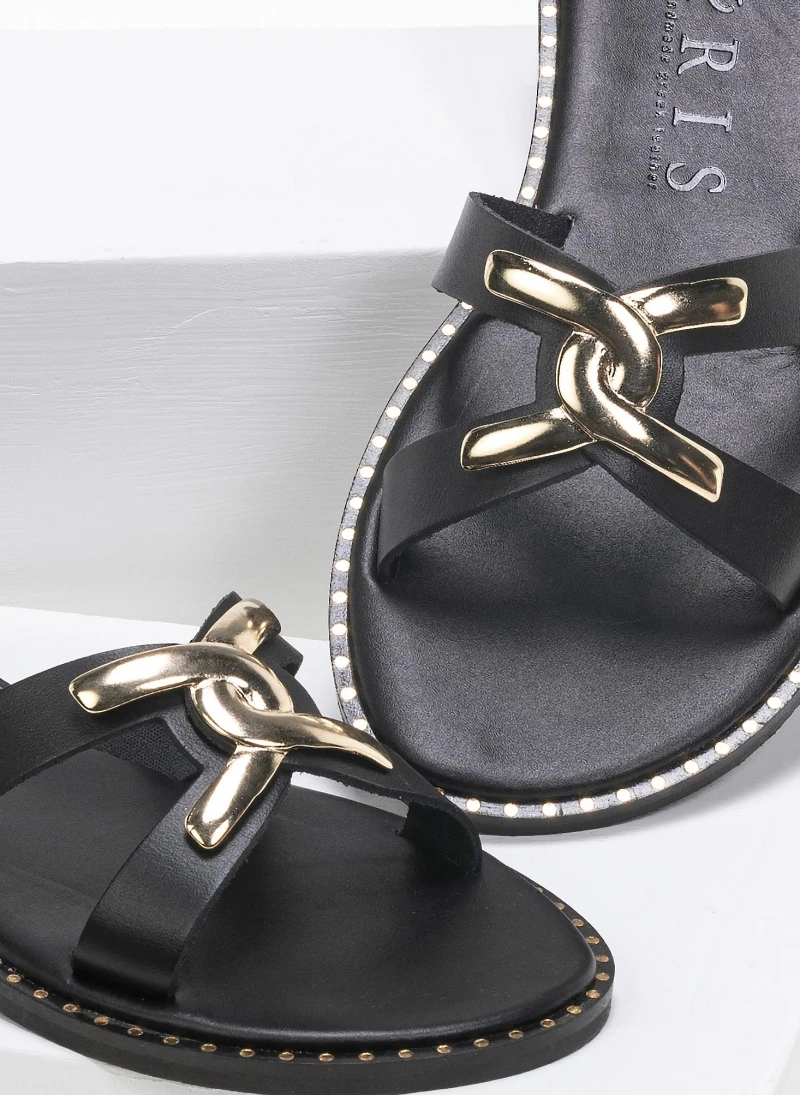 Best Pirce 🌟 Καλύτερες κριτικές για 🔥 IRIS Σανδάλια δερμάτινα με λεπτομέρεια στη σόλα - Μαύρο ✔️ 😍 - Image 3