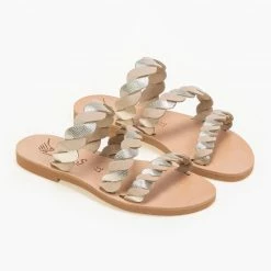 Προώθηση 😀 Αγορά 🎁 IRIS Σανδάλια δερμάτινα με πλεγμένα λουράκια - Ζαχαρί ✨ ✨