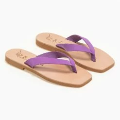 Best Pirce ⭐ Κουπόνι 🥰 IRIS Σαγιονάρεσ δερμάτινες καρέ - Μωβ 😍 🤩