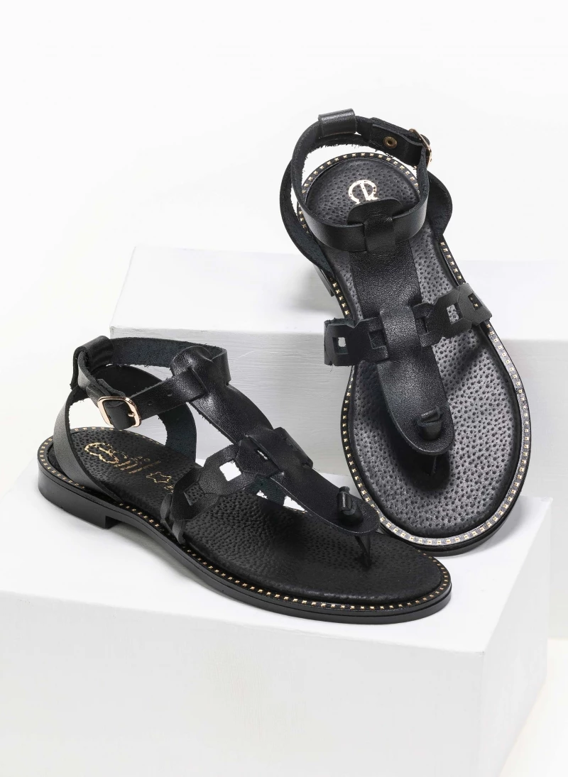 Ολοκαίνουργιο 💯 Προϋπολογισμός 💯 Πέδιλα δερμάτινα Estil Flat - Μαύρο 🛒 ✨ - Image 2