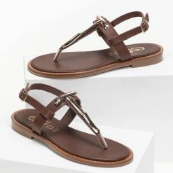 Συμφωνίες 🌟 Καλύτερες κριτικές για 💯 Πέδιλα Estil δερμάτινα με μέταλλο - Καφέ 🧨 😉