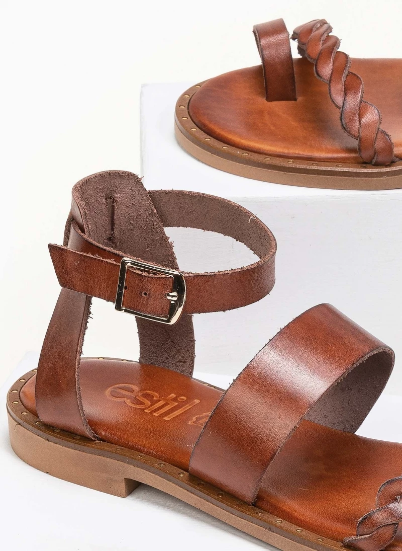 Εξοδος ⭐ Αγορά ✨ Πέδιλα Estil δερμάτινα με μπαρέτα - Ταμπά ✨ ⭐ - Image 3