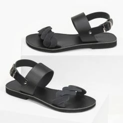 Τοπ 10 ✔️ Καλύτερη πώληση 😉 Estil δερμάτινα φλατ πέδιλα με Nubuck διπλό λουράκι - Μαύρο ✨ ⭐