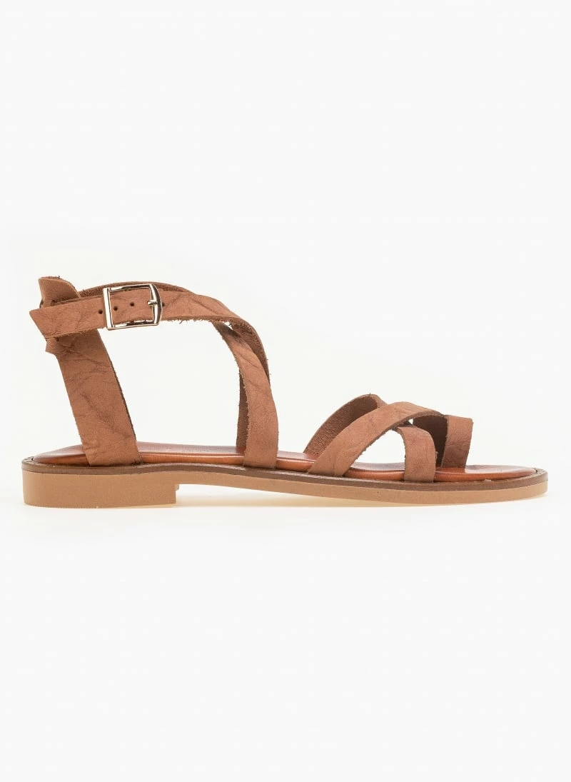 Best Pirce ⭐ Ολοκαίνουργιο ❤️ Πέδιλα δερμάτινα Estil φλατ με χιαστί λουράκια - Ταμπά 👏 🤩 - Image 6