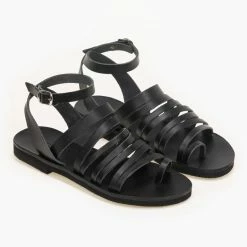 Προϋπολογισμός 💯 Νέος 🌟 Estil δερμάτινα ίσια πέδιλα με λεπτά λουράκια - Μαύρο 💯 ✔️