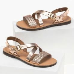 Τοπ 10 ✨ Η καλύτερη συμφωνία ⌛ Estil δερμάτινα ίσια πέδιλα με Pattern στη φάσα - Χαλκός 🥰 😍