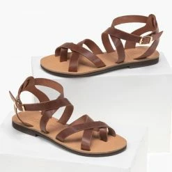 Το φθηνότερο 🥰 Προϋπολογισμός 🔔 Πέδιλα δερμάτινα Estil με χιαστί σχέδιο - Ταμπά 😉 🎉