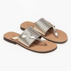 Η καλύτερη συμφωνία ⭐ Η καλύτερη συμφωνία 👏 Σανδάλια Estil δερμάτινα με ανάγλυφο σχέδιο ψάθα - Χρυσό 🧨 🎁