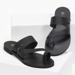 Προϋπολογισμός ❤️ Κουπόνι 💯 Σανδάλια Estil δερμάτινα με άνοιγμα στο πλάι - Μαύρο ✔️ 🎉