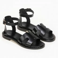 Προώθηση 🧨 Το φθηνότερο 👏 Σανδάλια δερμάτινα Estil με ανοίγματα στη φάσα - Μαύρο 😍 ✨