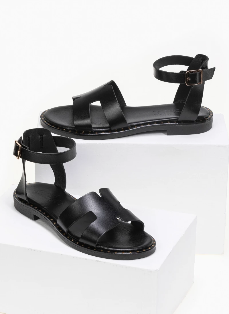 Προώθηση 🧨 Το φθηνότερο 👏 Σανδάλια δερμάτινα Estil με ανοίγματα στη φάσα - Μαύρο 😍 ✨ - Image 2