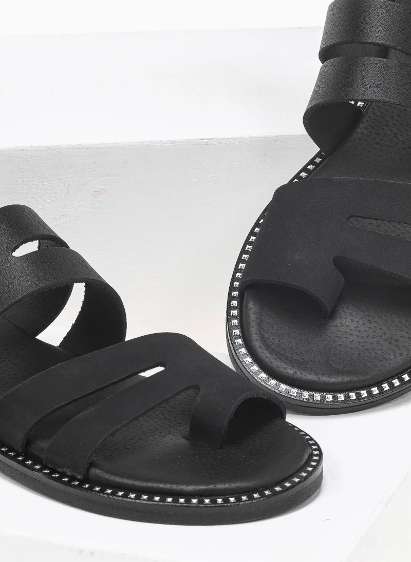Προώθηση ❤️ Εκπτωση 👍 Σανδάλια Estil δερμάτινα με δύο φάσες και ανοίγματα - Μαύρο ✨ 🌟 - Image 3