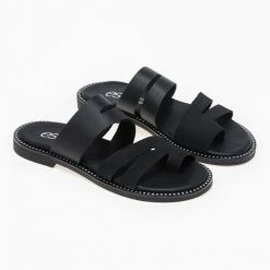 Προώθηση ❤️ Εκπτωση 👍 Σανδάλια Estil δερμάτινα με δύο φάσες και ανοίγματα - Μαύρο ✨ 🌟