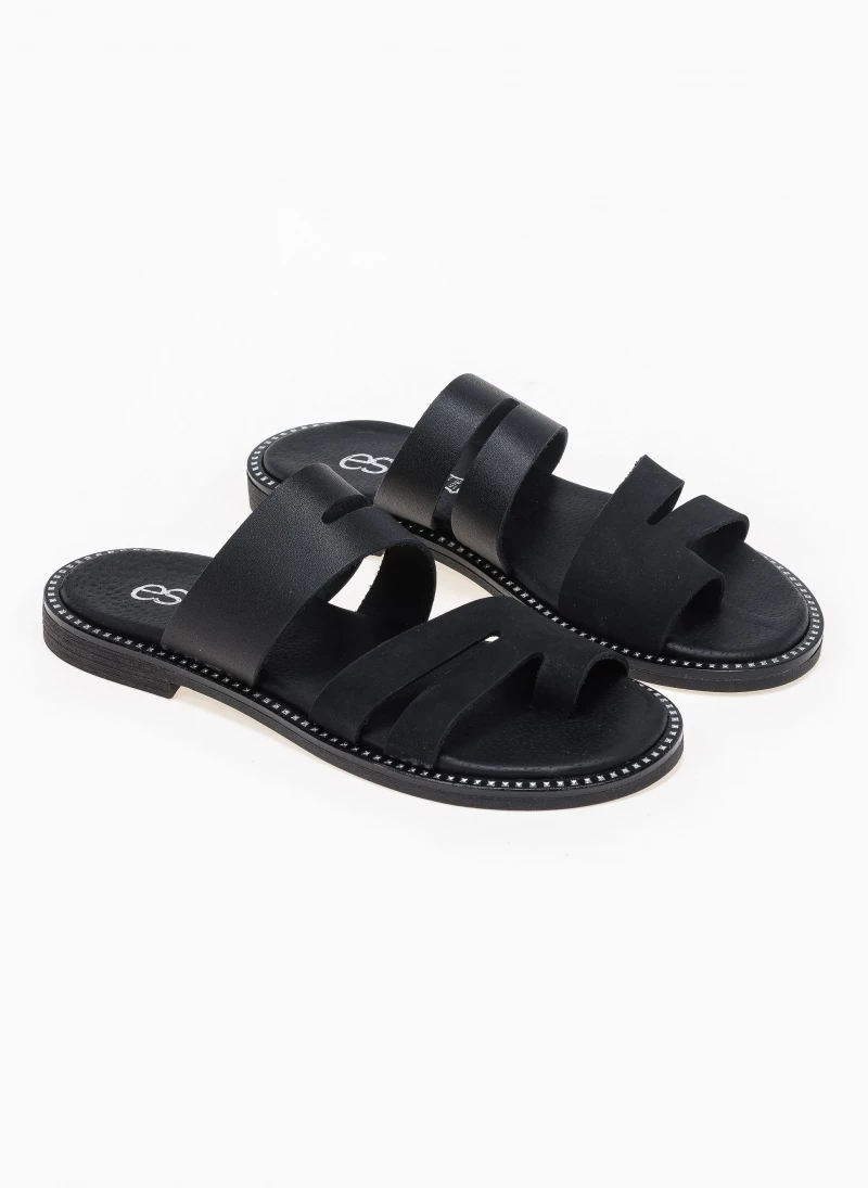 Προώθηση ❤️ Εκπτωση 👍 Σανδάλια Estil δερμάτινα με δύο φάσες και ανοίγματα - Μαύρο ✨ 🌟