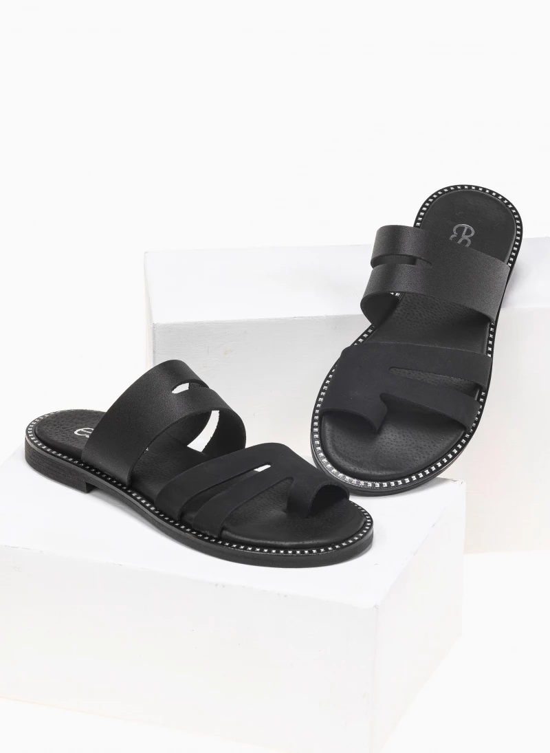 Προώθηση ❤️ Εκπτωση 👍 Σανδάλια Estil δερμάτινα με δύο φάσες και ανοίγματα - Μαύρο ✨ 🌟 - Image 2