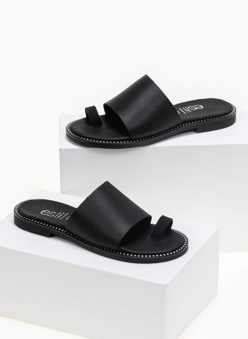 Νέος 🔥 Προϋπολογισμός 🌟 Σανδάλια δερμάτινα Estil με φαρδιά φάσα - Μαύρο 🤩 🛒