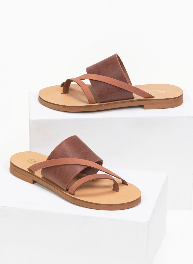 Κουπόνι 😀 Ολοκαίνουργιο 🌟 Σανδάλια δερμάτινα Estil με φαρδιά φάσα και λουράκια - Κεραμιδί 👏 💯