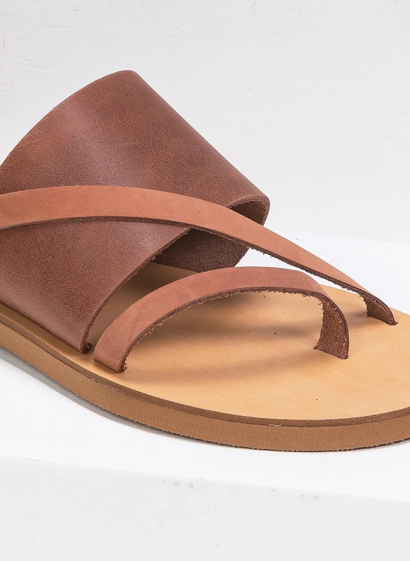 Κουπόνι 😀 Ολοκαίνουργιο 🌟 Σανδάλια δερμάτινα Estil με φαρδιά φάσα και λουράκια - Κεραμιδί 👏 💯 - Image 2