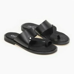 Συμφωνίες 🔥 Φτηνός 👍 Σανδάλια Estil δερμάτινα με φάσα και δάκτυλο - Μαύρο 🔔 🔥