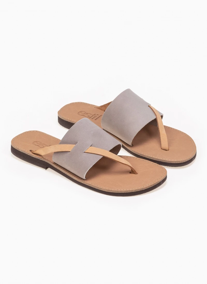 Ολοκαίνουργιο ⭐ Καλύτερη πώληση 😉 Σανδάλια Estil δερμάτινα με φάσα και λουράκι - Γκρι 🥰 🌟 - Image 3