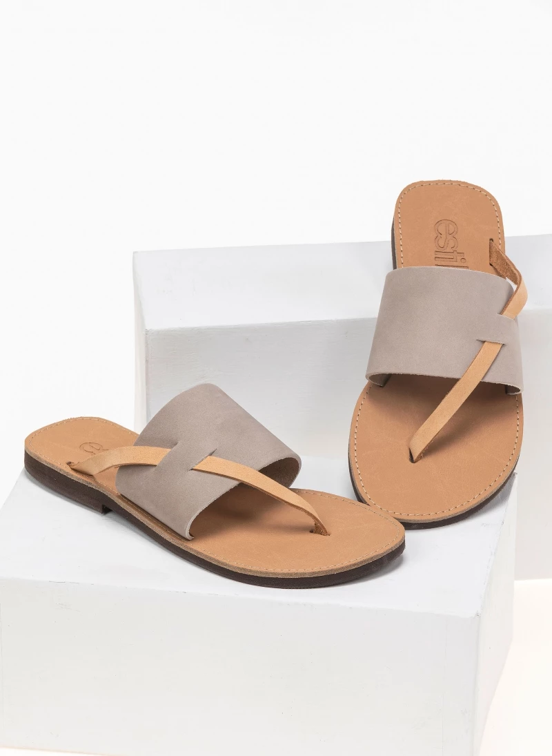 Ολοκαίνουργιο ⭐ Καλύτερη πώληση 😉 Σανδάλια Estil δερμάτινα με φάσα και λουράκι - Γκρι 🥰 🌟