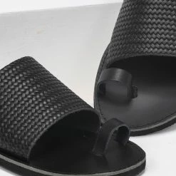 Νέος 🤩 Το φθηνότερο 😍 Σανδάλια Estil δερμάτινα με φάσα και Pattern ψάθα - Μαύρο 😉 😍