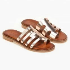 Νέος ✔️ Συμφωνίες ⌛ Estil δερμάτινα σανδάλια με κοψίματα στη φάσα - Χαλκός 🎉 ❤️