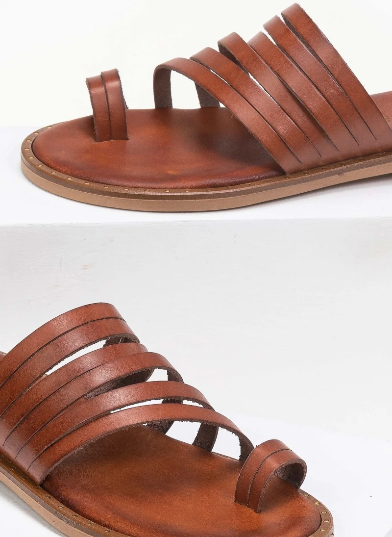 Πολύ καλή προσφορά ✨ Ολοκαίνουργιο ✔️ Σανδάλια Estil δερμάτινα με λεπτά λουράκια - Ταμπά 🥰 🤩 - Image 3