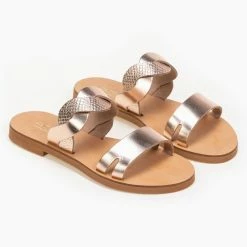 Προϋπολογισμός 🛒 Πολύ καλή προσφορά 👍 Σανδάλια Estil δερμάτινα με Pattern φίδι στα λουράκια - Χαλκός 💯 😍