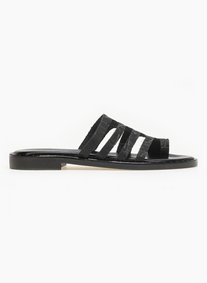 Κουπόνι 🧨 Το φθηνότερο 🔥 Estil δερμάτινα σανδάλια με Pattern κροκό - Μαύρο ⌛ 😍 - Image 4
