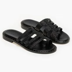 Κουπόνι 🧨 Το φθηνότερο 🔥 Estil δερμάτινα σανδάλια με Pattern κροκό - Μαύρο ⌛ 😍