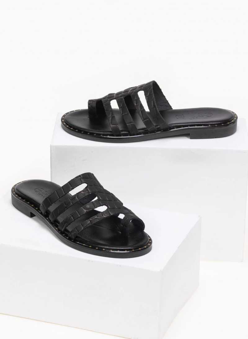 Κουπόνι 🧨 Το φθηνότερο 🔥 Estil δερμάτινα σανδάλια με Pattern κροκό - Μαύρο ⌛ 😍 - Image 2