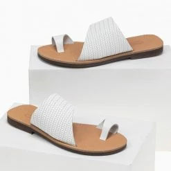 Προώθηση 🔔 Προϋπολογισμός 🎉 Σανδάλια Estil δερμάτινα με Pattern ψάθα - Λευκό ✨ 🎉