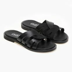 ΧΟΝΔΡΙΚΟ ΕΜΠΟΡΙΟ ⌛ Προϋπολογισμός 🔥 Σανδάλια δερμάτινα Estil με περαστές φάσες - Μαύρο 💯 ⭐