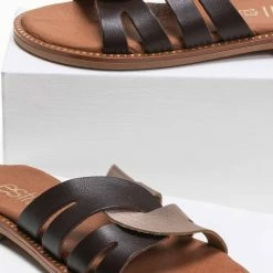 Προώθηση ✔️ Flash Sale ✨ Σανδάλια δερμάτινα Estil με περαστές φάσες - Mocha 🤩 ❤️