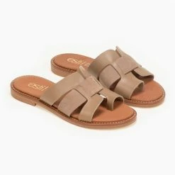 Τοπ 10 ❤️ Πολύ καλή προσφορά 😉 Σανδάλια Estil δερμάτινα με περαστή φάσα και ανοίγματα - Μπεζ 🥰 🎉