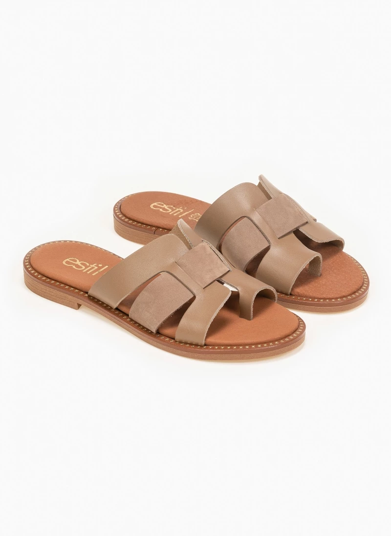 Τοπ 10 ❤️ Πολύ καλή προσφορά 😉 Σανδάλια Estil δερμάτινα με περαστή φάσα και ανοίγματα - Μπεζ 🥰 🎉