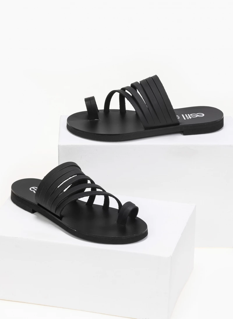 Εκπτωση 🤩 Νέος 🧨 Δερμάτινα σανδάλια Estil με πολλά λουράκια - Μαύρο 🌟 ⭐ - Image 3