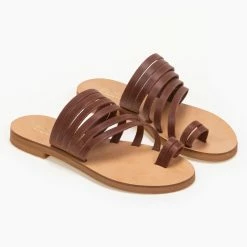 Τοπ 10 🌟 ΧΟΝΔΡΙΚΟ ΕΜΠΟΡΙΟ ✨ Δερμάτινα σανδάλια Estil με πολλά λουράκια - Καφέ 🔔 😍